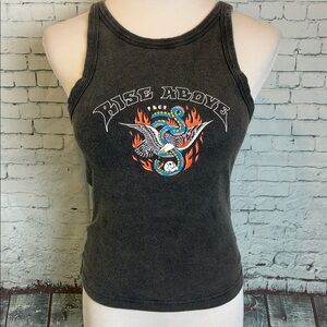 P&Co NWT Rise Above Skull Eagle Snake Serpent Racerback Vest Grey Acid Wash NEW